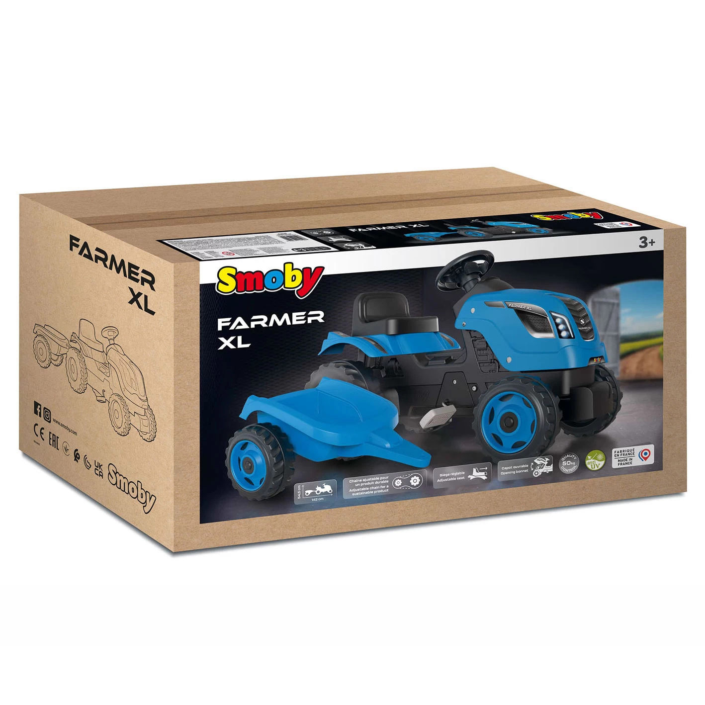 Smoby Farmer XL Traptractor Met Trailer Blauw 4 Smoby Farmer XL Traptractor Met Trailer Blauw - Afbeelding 2